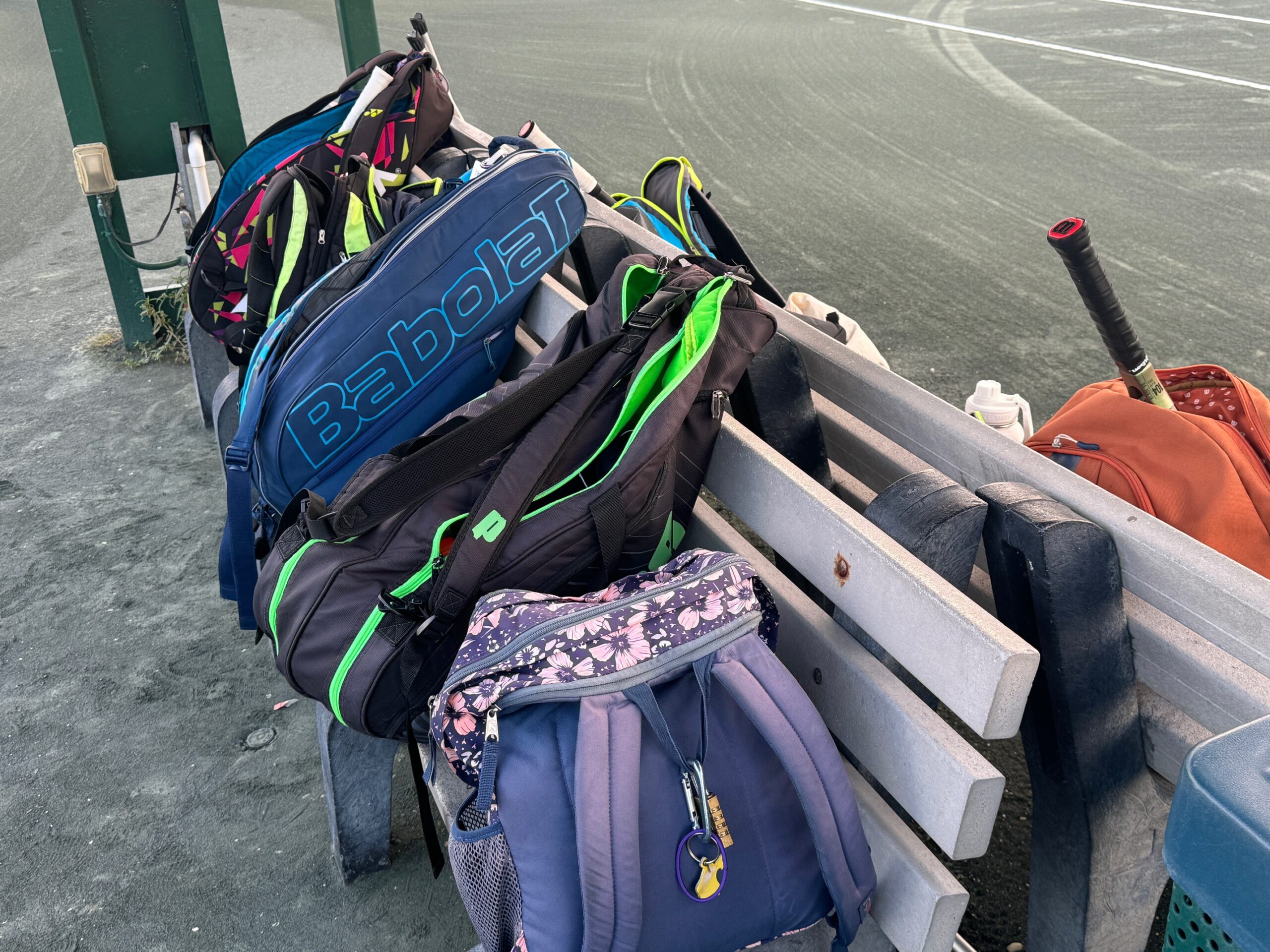 Racquet Bags on a Bench