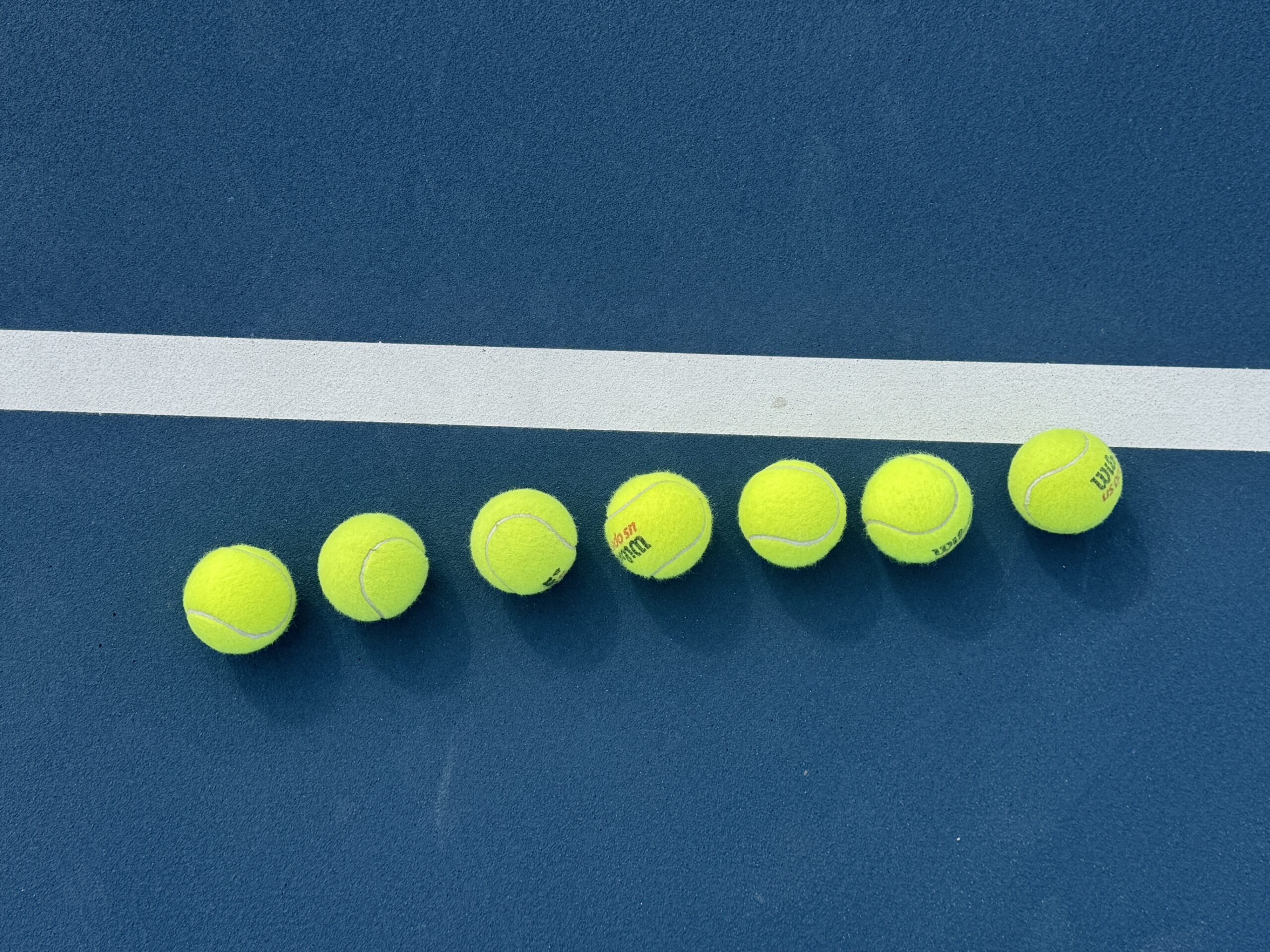 Balls just beyond a line.